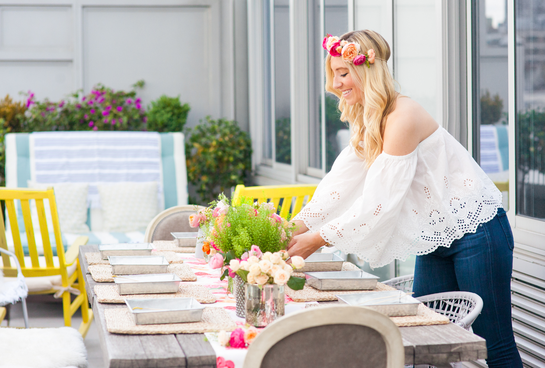 Party Ideas Outdoor Tablescape Fresh Flowers Flower Crown