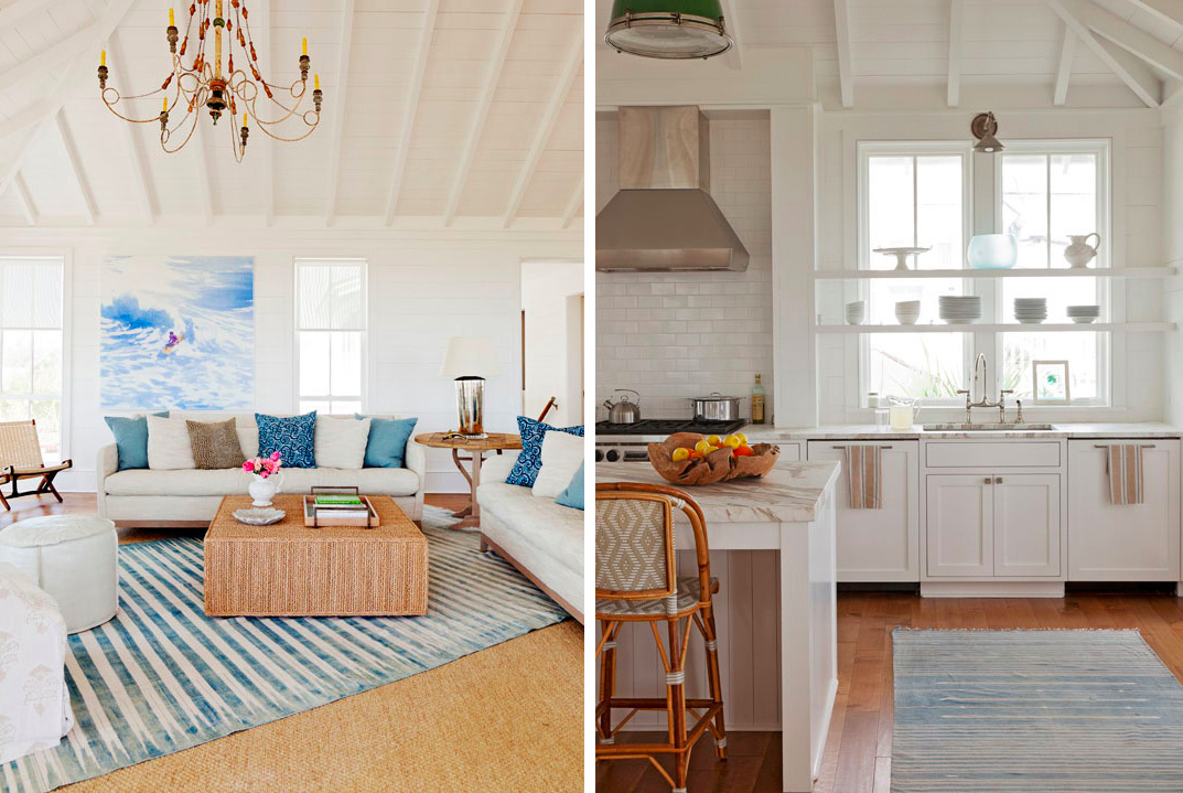 Jenny-Keenan-Interior-Design-Coastal-Living-Room-Ocean-Print-Blue-and-White-Rug-Wicker-Ottoman