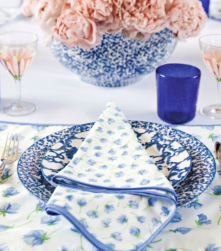blue and white table linens